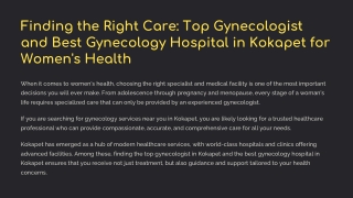 _Finding the Right Care Top Gynecologist and Best Gynecology Hospital in Kokapet for Women’s Health