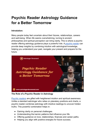 Psychic Reader Astrology Guidance for a Better Tomorrow