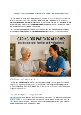 Caring for Patients at Home: Best Practices for Families and Professionals