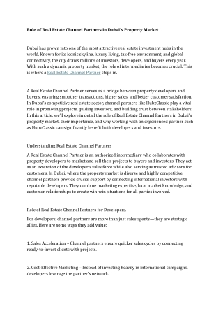 Role of Real Estate Channel Partners in Dubai’s Property Market