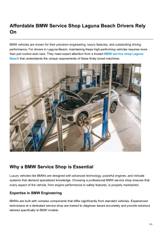 Affordable BMW Service Shop Laguna Beach Drivers Rely On