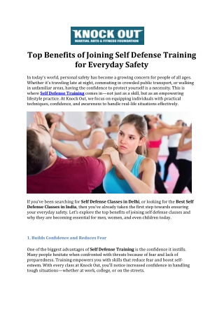 Top Benefits of Joining Self Defense Training for Everyday Safety