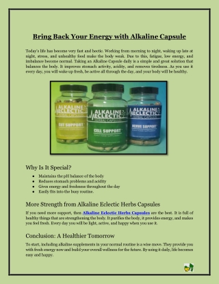 Bring Back Your Energy with Alkaline Capsule