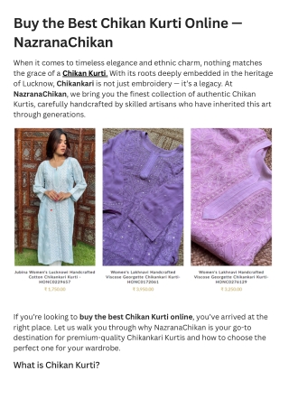 Buy the Best Chikan Kurti Online — NazranaChikan
