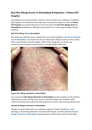 Best Skin Allergy Doctor in Ahmedabad & Rajasthan  Vishwa ENT Hospital