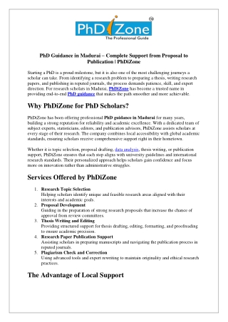 PhD Guidance in Madurai