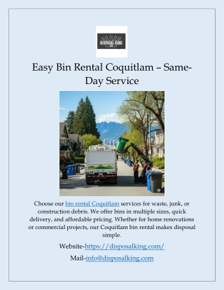 Easy Bin Rental Coquitlam – Same-Day Service