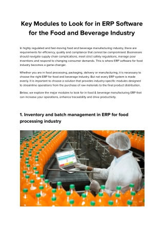 Important ERP modules for the food and beverage industry