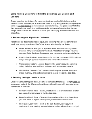 Drive Home a Deal How to Find the Best Used Car Dealers and Lenders