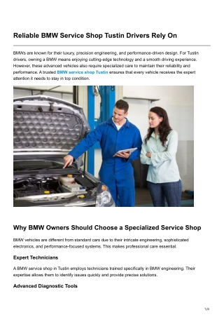Reliable BMW Service Shop Tustin Drivers Rely On
