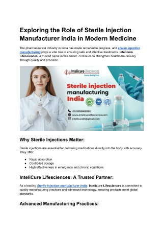 Sterile injection manufacturer India
