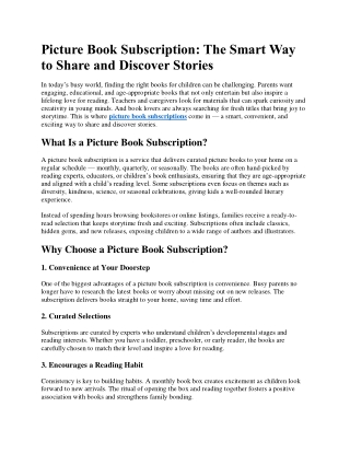 Picture Book Subscription The Smart Way to Share and Discover Stories