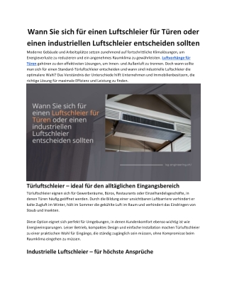 Wann Sie sich für einen Luftschleier für Türen oder einen industriellen Luftschleier entscheiden sollten