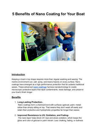 5 Benefits of Nano  Coating for Your Boat