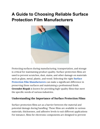 A Guide to Choosing Reliable Surface Protection Film Manufacturers