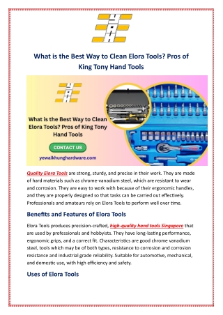 What is the Best Way to Clean Elora Tools? Pros of King Tony Hand Tools