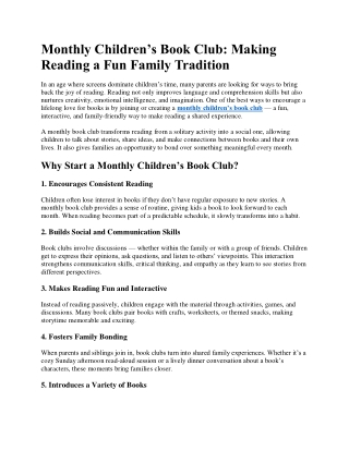 Monthly Children’s Book Club Making Reading a Fun Family Tradition