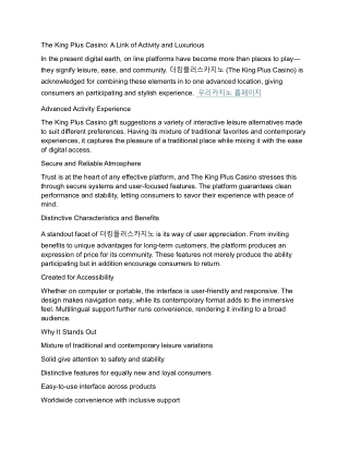 The King Plus Casino A Link of Activity and Luxurious