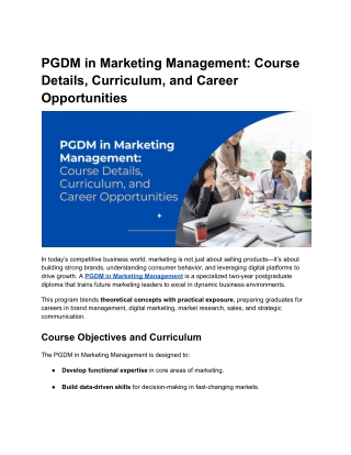 PGDM in Marketing Management: PGDM