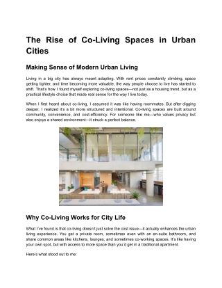 The Rise of Co-Living Spaces in Urban Cities
