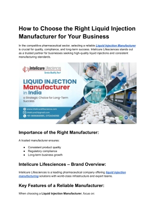 Liquid Injection Manufacturer