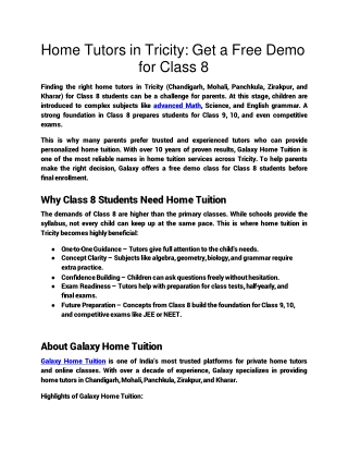 Home Tutors in Tricity_ Get a Free Demo for Class 8