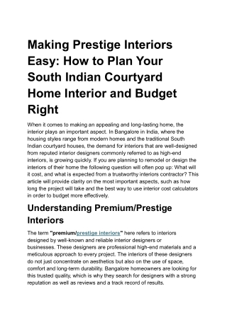 Making Prestige Interiors Easy