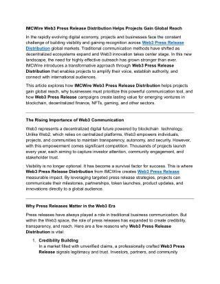 Web3 Press Release by IMCWire Builds Market Awareness for Brands
