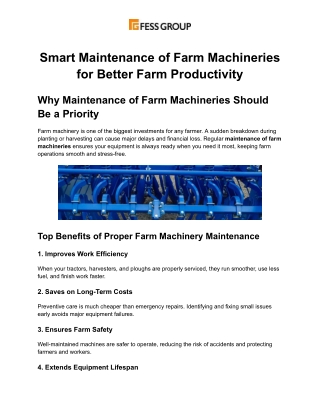 Smart Maintenance of Farm Machineries for Better Farm Productivity