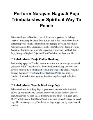 Perform Narayan Nagbali Puja Trimbakeshwar Spiritual Way To Peace