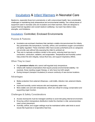 Incubators & Infant Warmers in Neonatal Care