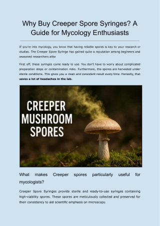 Why Buy Creeper Spore Syringes? A Guide for Mycology Enthusiasts