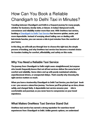 How Can You Book a Reliable Chandigarh to Delhi Taxi in Minutes
