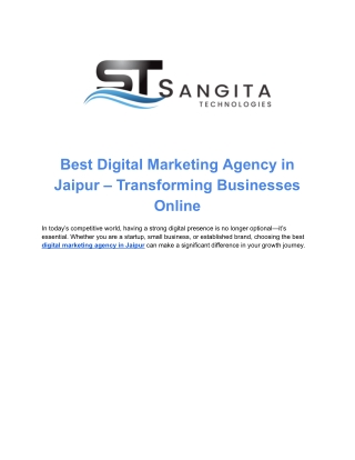Best Digital Marketing Agency in Jaipur – Transforming Businesses Online