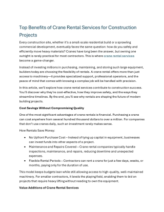 Top Benefits of Crane Rental Services for Construction Projects