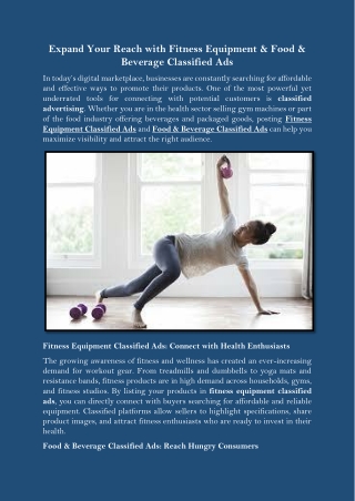 Expand Your Reach with Fitness Equipment & Food & Beverage Classified Ads