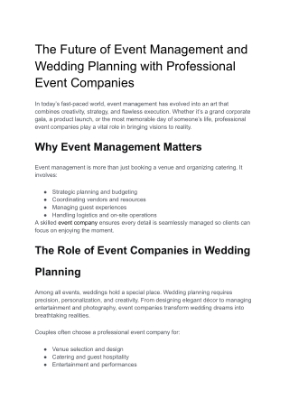 The Future of Event Management and Wedding Planning with Professional Event Companies