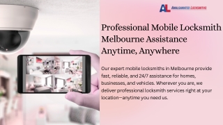 Professional Mobile Locksmith Melbourne Assistance Anytime, Anywhere