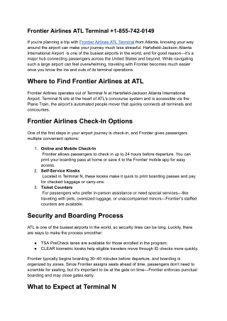 Frontier Airlines ATL Terminal  1-855-742-0149