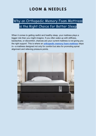 Why an Orthopedic Memory Foam Mattress is the Right Choice for Better Sleep