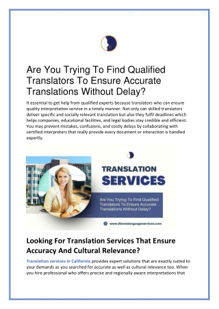 Are You Trying To Find Qualified Translators To Ensure Accurate Translations Without Delay