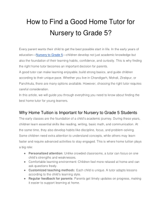 How to Find a Good Home Tutor for Nursery to Grade 5