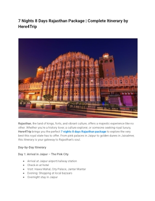 7 Nights 8 Days Rajasthan Package | Complete Itinerary by Here4Trip