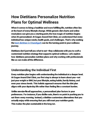 How Dietitians Personalize Nutrition Plans for Optimal Wellness