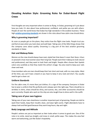 Grooming Rules for Dubai Based Flight Crews