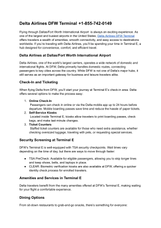 Delta Airlines DFW Terminal  1-855-742-0149