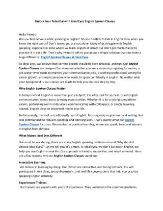 Unlock Your Potential with Ideal Eyes English Spoken Classes