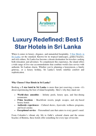 Luxury Redefined Best 5 Star Hotels in Sri Lanka