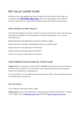 Twiga Tours Rift Valley Safari Guide