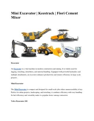 Mini Excavator | Keestrack | Fiori Cement Mixer